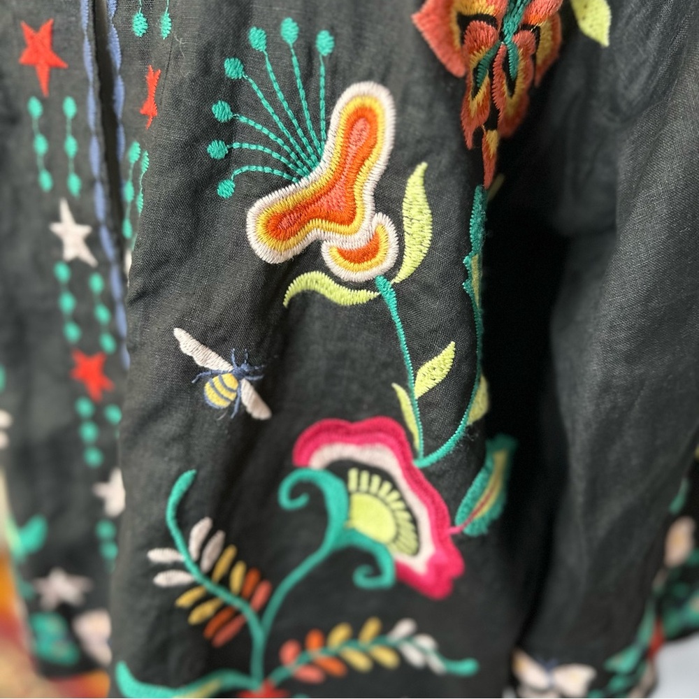Johnny Was Linen Embroidered Black Kimono Jacket, size Large, like new! - Picture 3 of 14